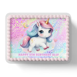 Rainbow Unicorn Leopard Print Customised Edible Icing Image Cake Topper