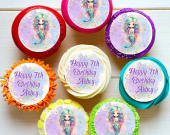 Mermaid Mermaids Under The Sea Pre-cut Edible Cupcake or Cookie Toppers