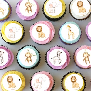 Jungle Animal Safari Pre-cut Mini Edible Icing Cupcake or Cookie Toppers