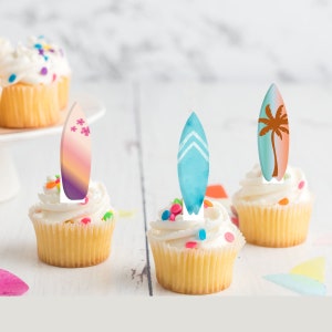 Surfbrett Surfer Surfen vorgeschnittene essbare Stand-Up Oblate Karte Cupcake Toppers