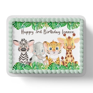 Jungle Animal Safari Rectangle Square Personalised Edible Icing Image Cake Topper