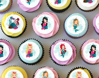 Mermaid Under The Sea Pre-cut Mini Edible Icing Cupcake or Cookie Toppers