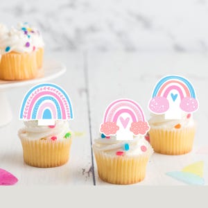 Bunte Regenbogen Vorgeschnittene Essbare Stand-Up-Oblate Karte Cupcake Toppers