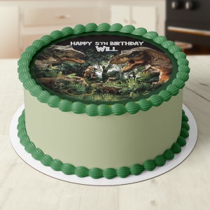 Dinosaur Dinosaurs Birthday Pre-cut Round Edible Cake Topper