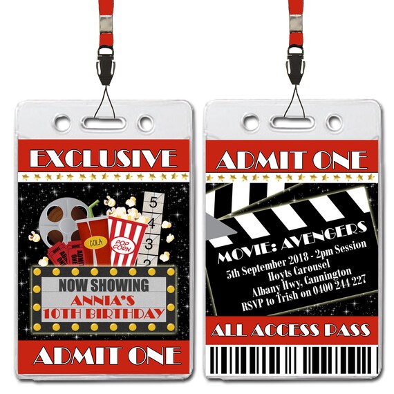 Vip Lanyard Pass Movie Ticket Cinema Party Invitations Etsy France