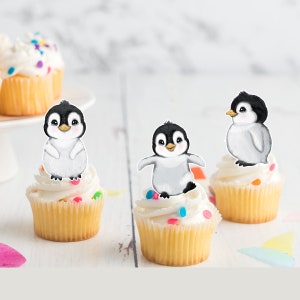 Adornos para cupcakes de oblea comestibles precortados con forma de pingüino