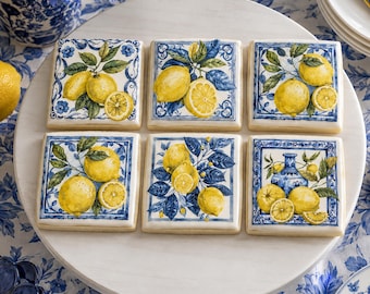 Lemon Amalfi Tiles Edible Square Cookie Toppers