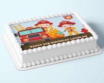 Fireman Firetruck Fire Rectangle A4 A3 Edible Icing Image Cake Topper