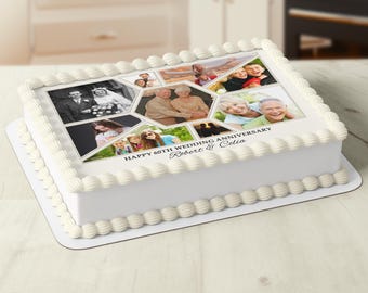 Anniversary Birthday Photo Collage Rectangle Square Edible Icing Cake Topper