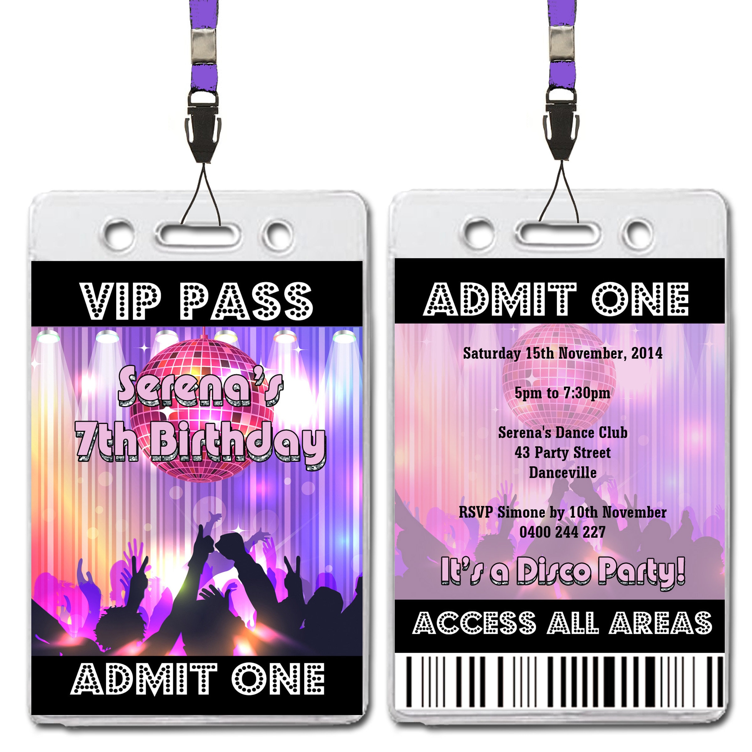 VIP Lanyard Pass Disco Dance Birthday Invitations X 10 - Etsy Australia
