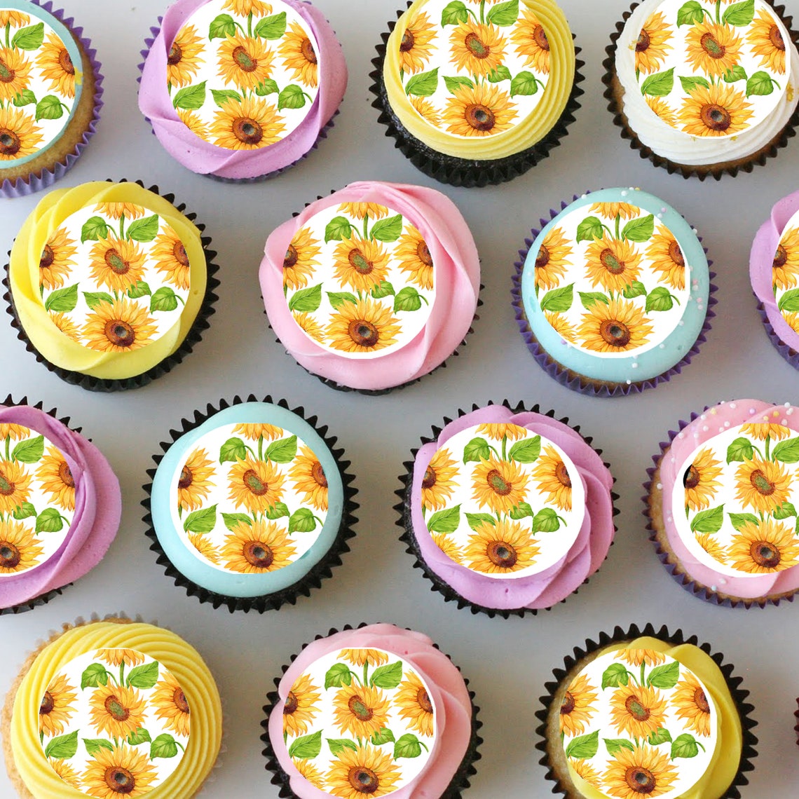 Sunflowers Precut Mini Edible Icing Cupcake or Cookie Toppers Etsy