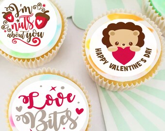 Valentines Day Love Edible Icing Image Cupcake Toppers - PRE-CUT Sheet of 15