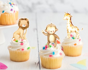 Jungle Animal Safari Pre-cut Edible Stand-Up Wafer Card Cupcake Toppers