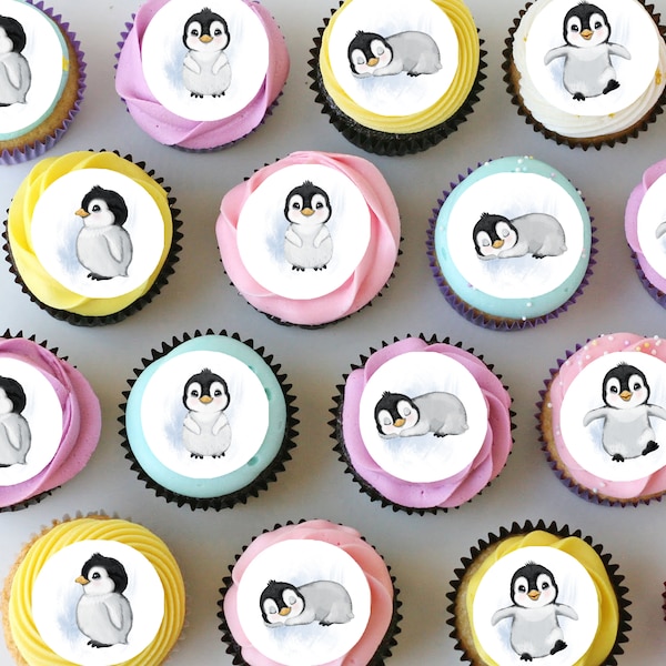Penguin Pre-cut Mini Edible Icing Cupcake or Cookie Toppers