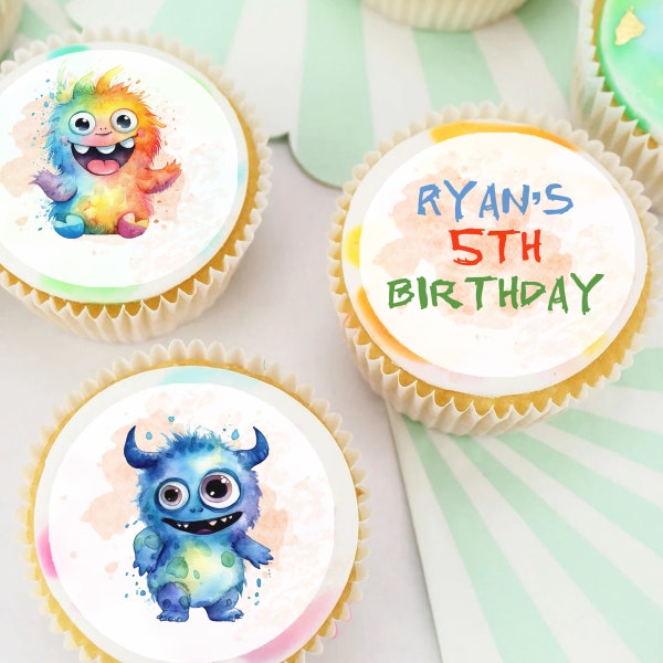 Cute Monsters Pre-cut Edible Icing Cupcake or Cookie Toppers