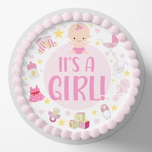 Baby Girl Shower Pre-cut Round Edible Cake Topper