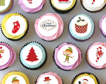 Christmas Xmas Pre-cut Mini Edible Icing Cupcake or Cookie Toppers