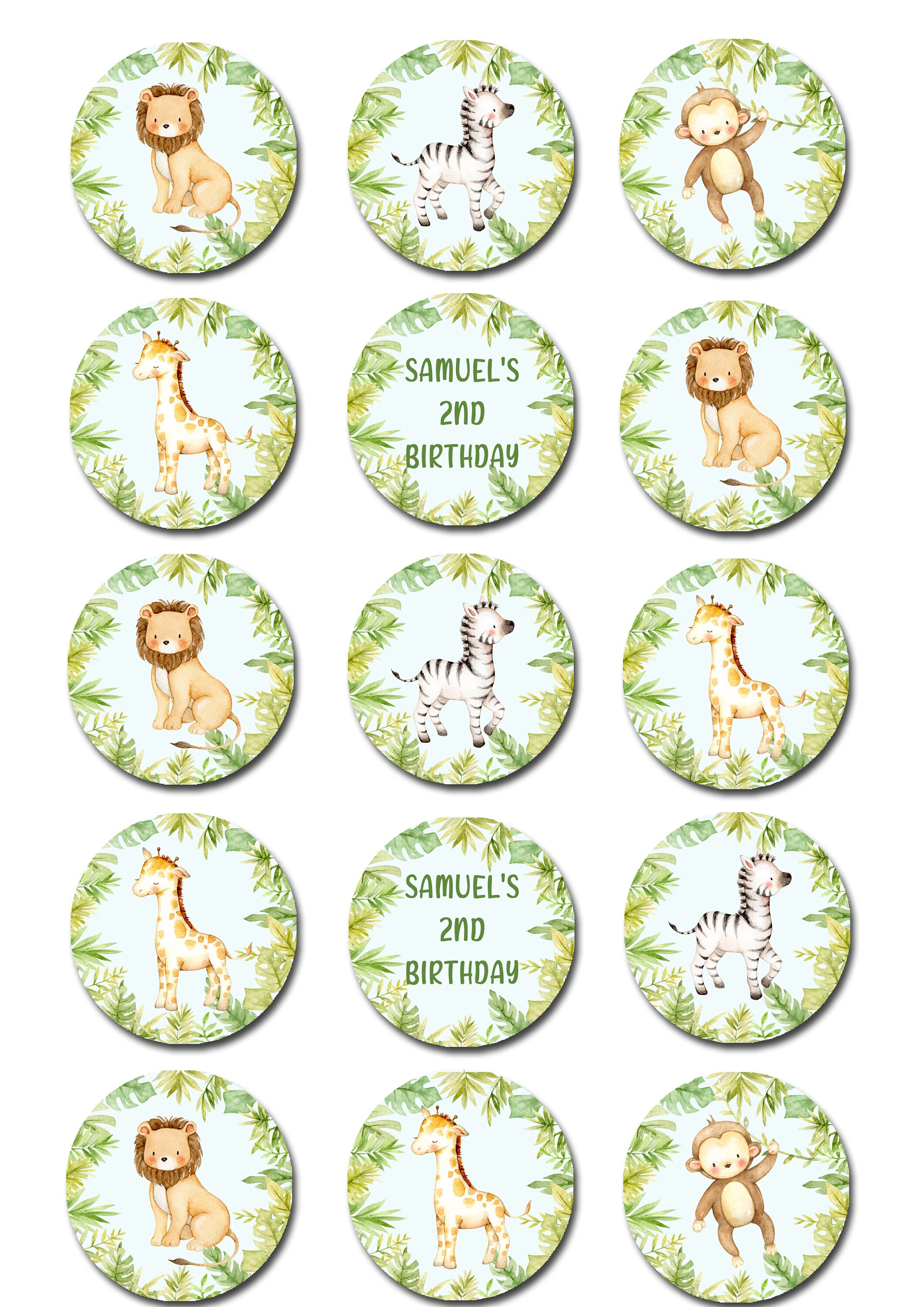 Jungle Animal Safari Precut Edible Icing Image Cupcake or Etsy