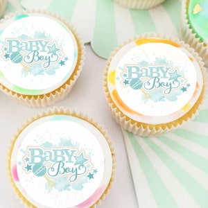 Voorgesneden eetbare cupcake- of koektoppers voor babyjongens