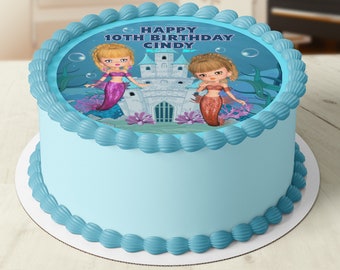 Mermaid Under The Sea Pre-Cut Round Edible Icing Cake Topper