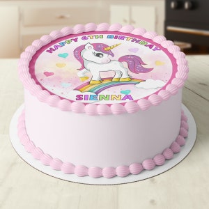 Rainbow Unicorn Horse Pre-cut Round Edible Cake Topper