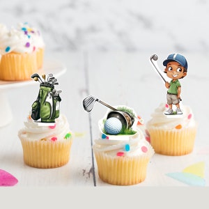 Adornos para cupcakes con oblea comestible precortada con motivos deportivos de golf