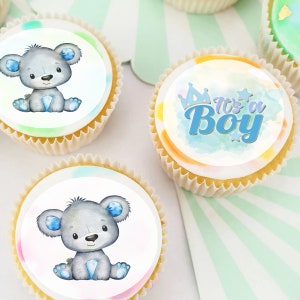 It's A Boy Baby Shower Pre-cut Edible Cupcake or Cookie Toppers