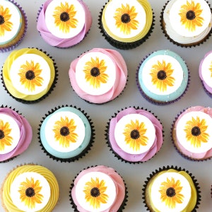 Sunflowers Pre-cut Mini Edible Icing Cupcake or Cookie Toppers