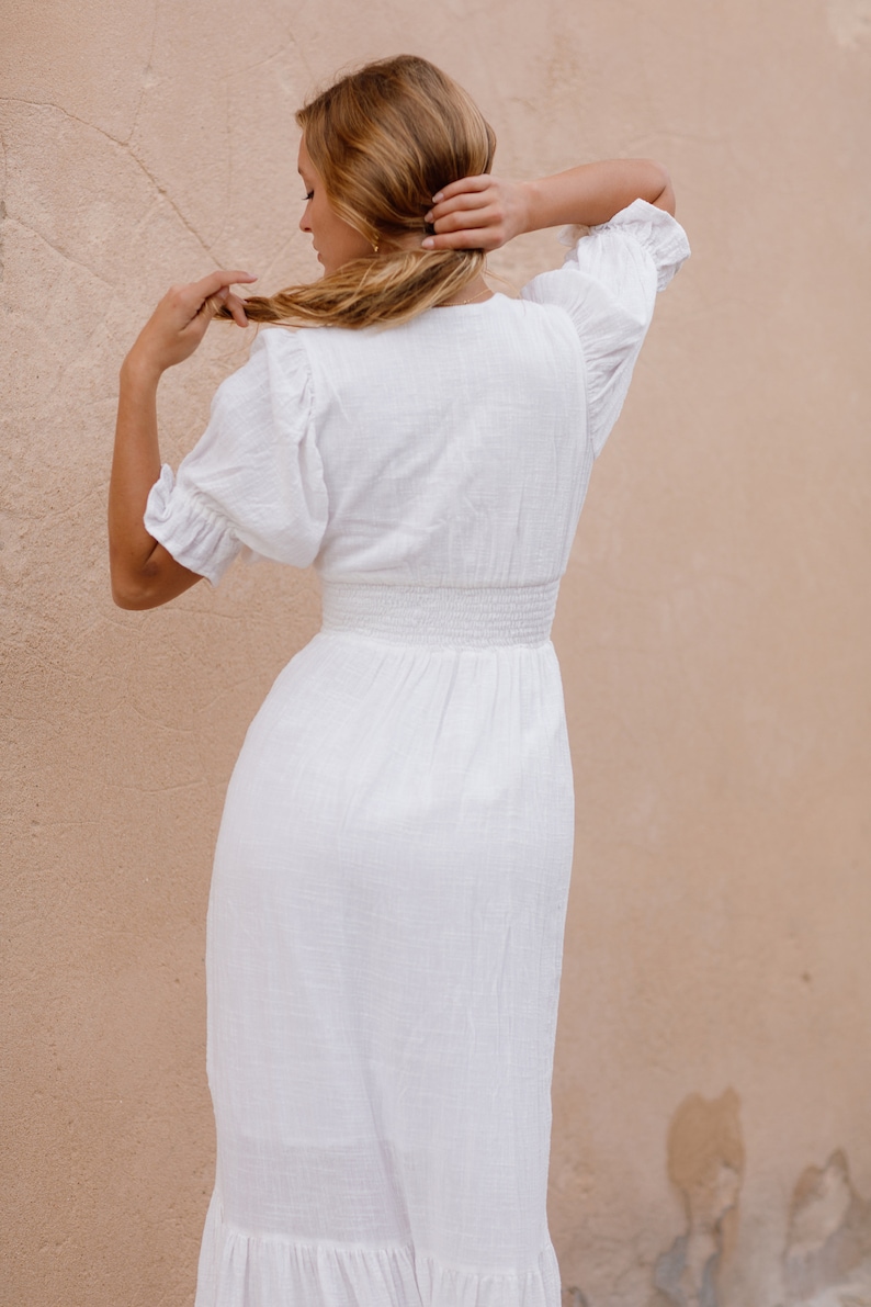 Hera Dress, dreamy romantic feels, light gauze cotton with lining, summer dress, puff sleeves white dress, maxi white dress image 10