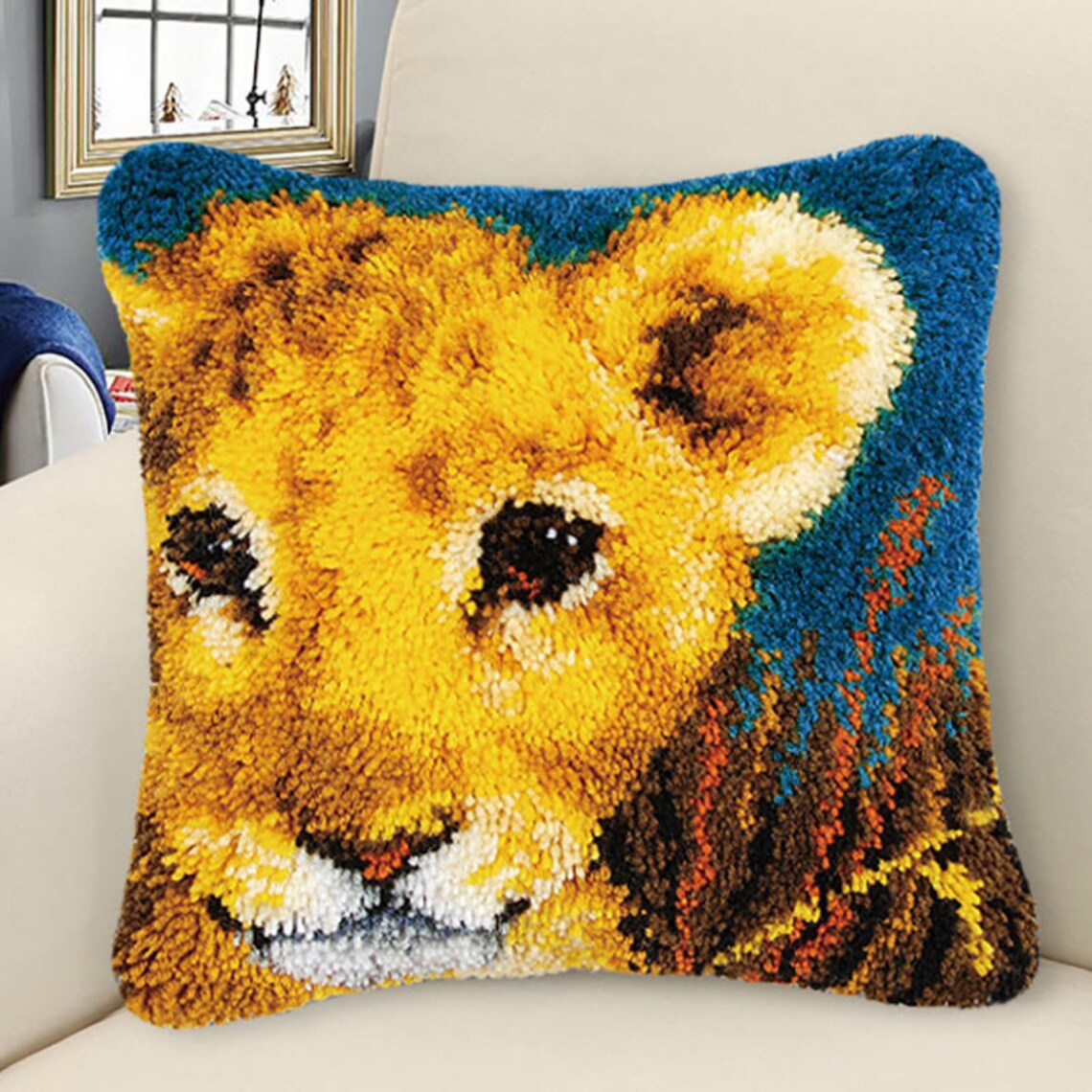 Animal Lion Grass Coarse Wool Latch Hook Kits DIY Cross Stitch Etsy