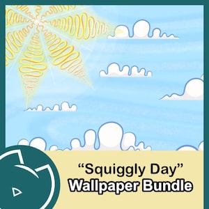 Squiggly Day Cute Summer Spring Cloudy Sky Wallpaper for Desktop, Phone, Ipad, & Tablet, 3 Jpegs