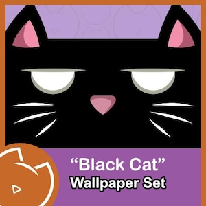 Cute Downloadable Halloween Wallpaper &quot;Black Cat&quot; for Desktop, Android, Iphone, Ipad, & Tablet 3pc Set Great for Fall