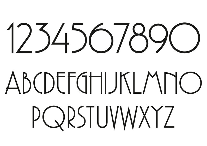 K&ouml;nnte beinhalten: Ein Schwarzwei&szlig;-Schriftalphabet mit Gro&szlig;buchstaben und Zahlen. Die Schriftart ist ein geometrischer serifenloser Stil.