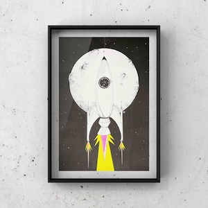 Rocket - Risografía, Art Print, Carteles, Espacio