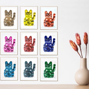 Winkekatze - Manekineko, Print, Risodruck, A5, Kunstdruck,