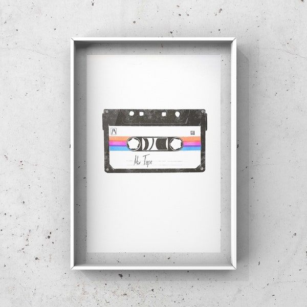 Kassette, Poster, Siebdruck, Print, A3, Kunstdruck, Risographie, Risodruck, Mixtape, Musik, Retro, Rainbow