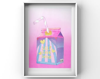 Self Love Juice - Affiche, Impression d'art, Risographie, Sérigraphie, A4