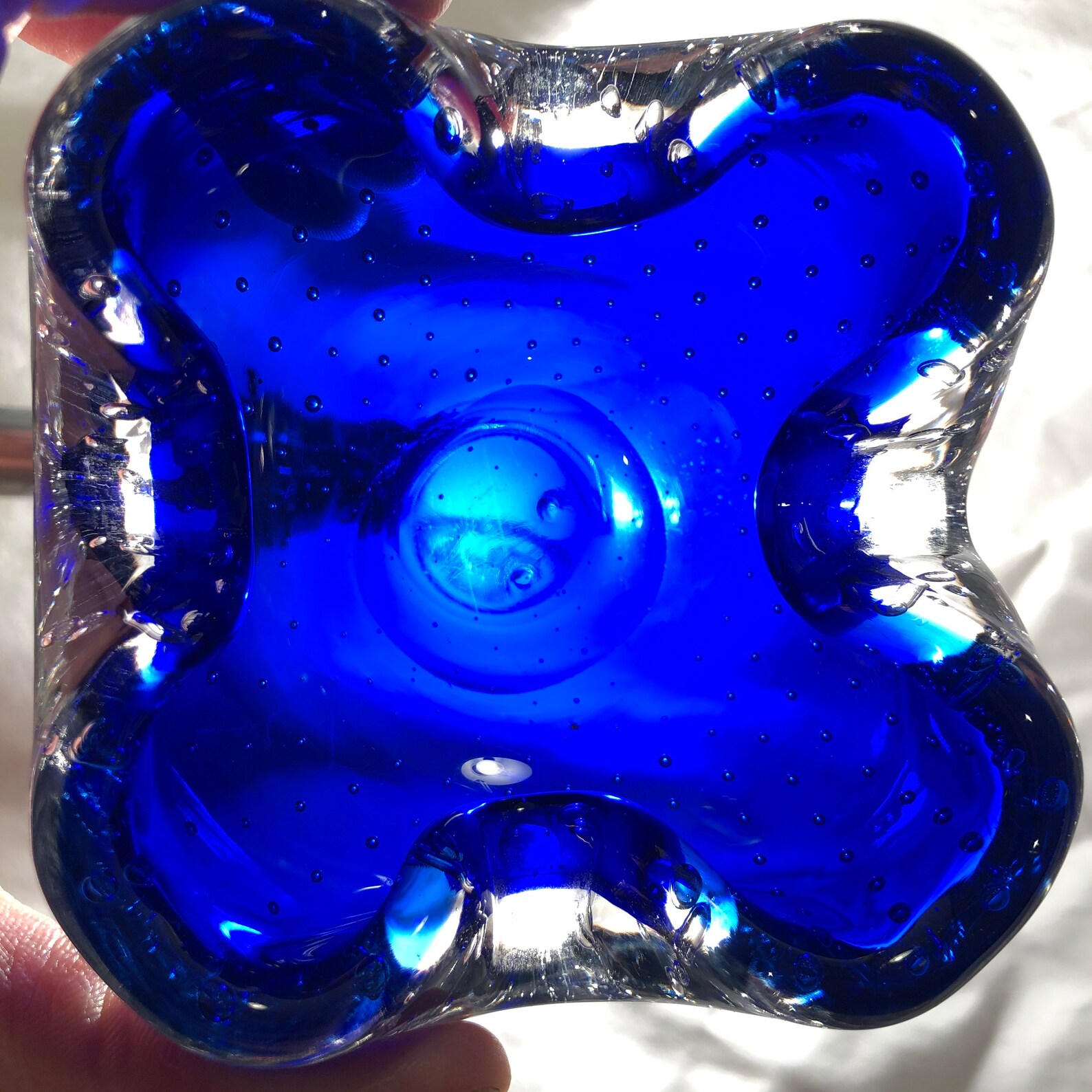 Murano Chunky 1960s Retro Hand Blown Blue Glass Bowl Rare Amazing