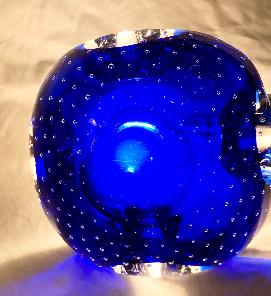 Murano Chunky 1960s Retro Hand Blown Blue Glass Bowl Rare Amazing