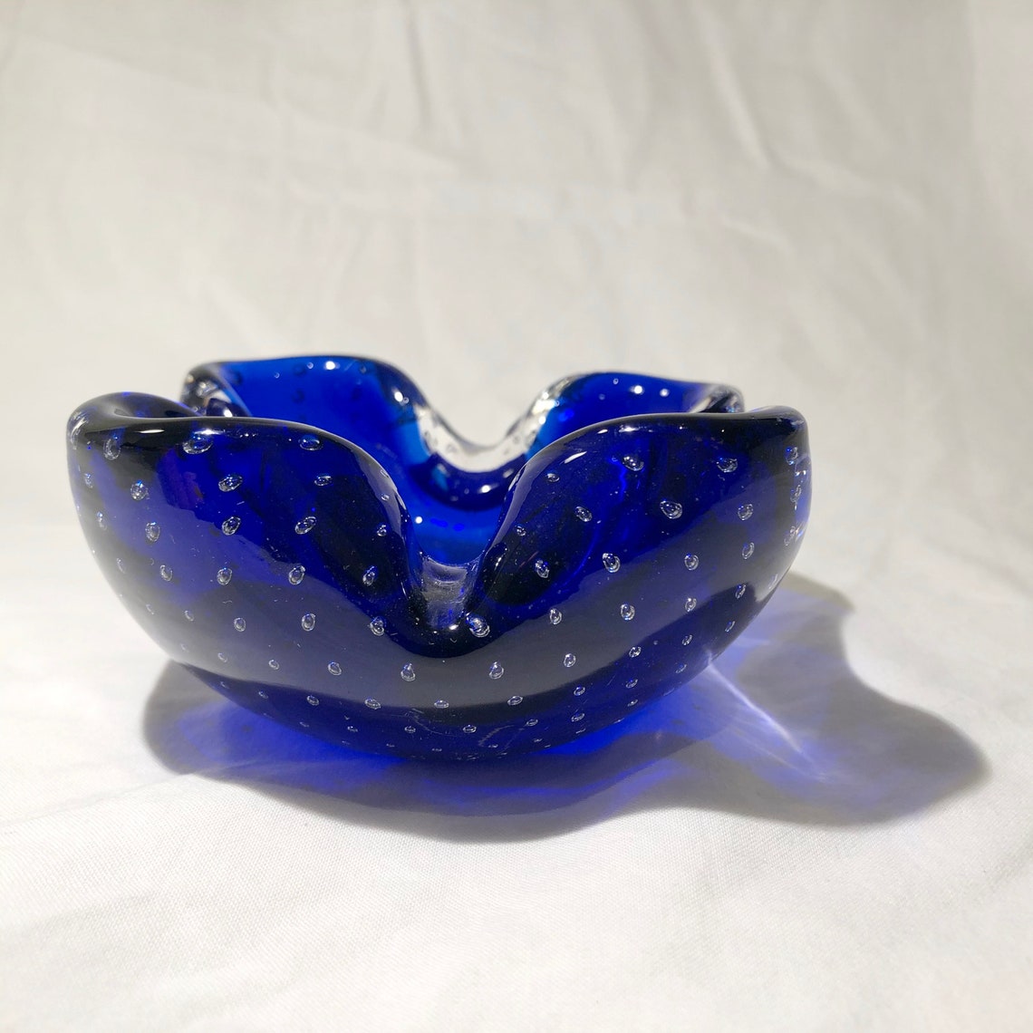 Murano Chunky 1960s Retro Hand Blown Blue Glass Bowl Rare Amazing