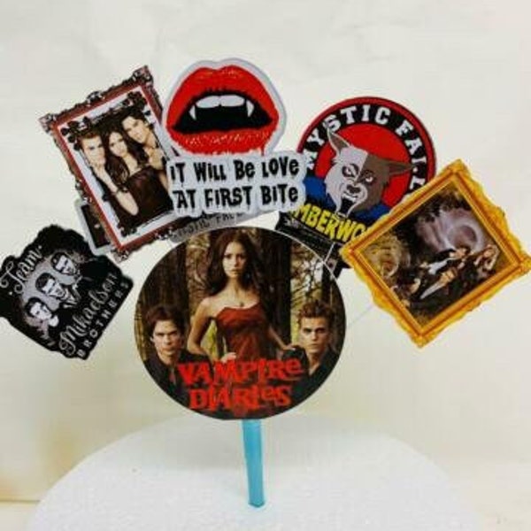 Vampire Diaries Birthday cake topper in pick, Cake display (Unofficial)