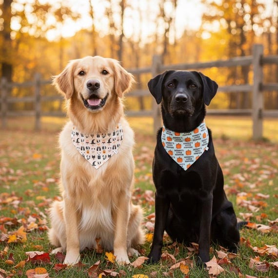 Mommy's Little Pumpkin Dog Bandana: Reversible Halloween Pet Scarf, Size XS-XL, Snap On or Slip-On/Over-the-Collar Style