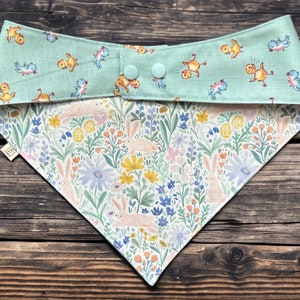 Easter Floral Bunnies Pet Bandana • Cute Reversible Easter Chicks Bandanna for Dogs • Choose Your Style - Snap On, Tie On, Collar (Slip-On)