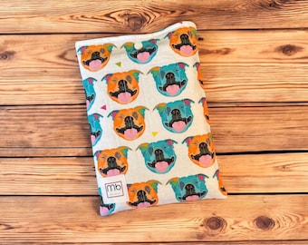 Happy Staffies Quilted Book Sleeve: USA Handmade Pitbull Lover Gift, Pittie Cover for Books and Tablets