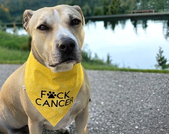 F*ck Cancer Dog Bandana • Yellow Puppy Bandanna •  Pet Cancer Bandana • Choose Style - Snap, Collar (Slip-On), or Tie On • Canine Cancer