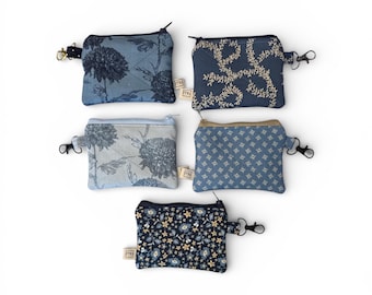 Quilted Wristlet Wallet: The Winter Blues Collection Coin Pouch with Swivel Clasp, Handmade in the USA, Gift for Her, Ready to Ship