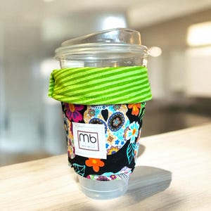 Sugar Skull Coffee Cozy: Reversible Floral Beverage Sleeve