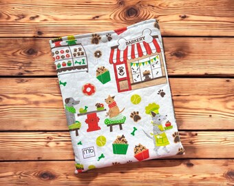 Quilted Book Sleeve: Meet at the Barkery Dog Print, Padded Fabric Case for Books, E-Readers, or Tablets, Gift for Reader, Bookish Gift