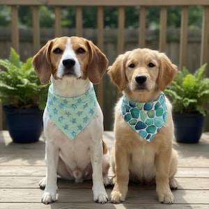 Sea Turtles Dog Bandana: Reversible Sea Glass Pet Scarf, Size XS-XL, Optional Personalization, Snap On, Over the Collar or Tie On Styles