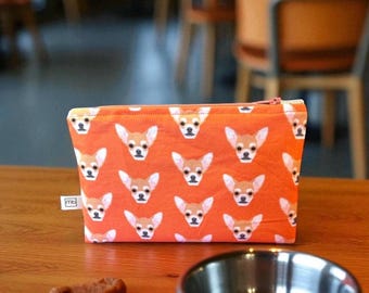Chihuahua Love Zipper Pouch: Handmade Cotton Coin Wallet, Gift for Chi Mom, Dog Lover Accessories